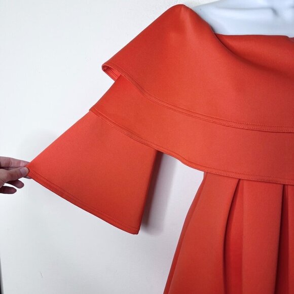 Asos Women's Mini Dress 0 Red Orange Off the Shoulder Ruffle Fit & Flare Stretch - Picture 3 of 8